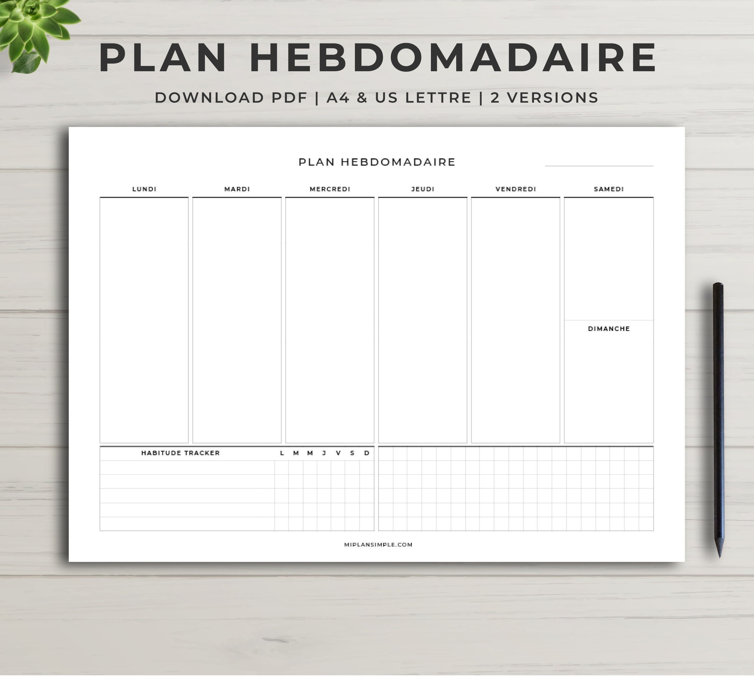 Planning Hebdomadaire Imprimer Planning Semaine Semainier Planning De La Semaine Pdf Letter US A4 Weekly Planner Fran ais Etsy