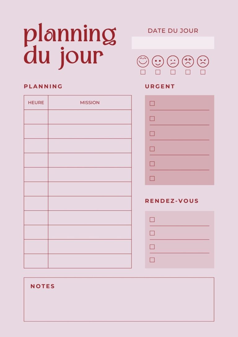 Planning Journalier Vierge Imprimer 221 Mod les Canva