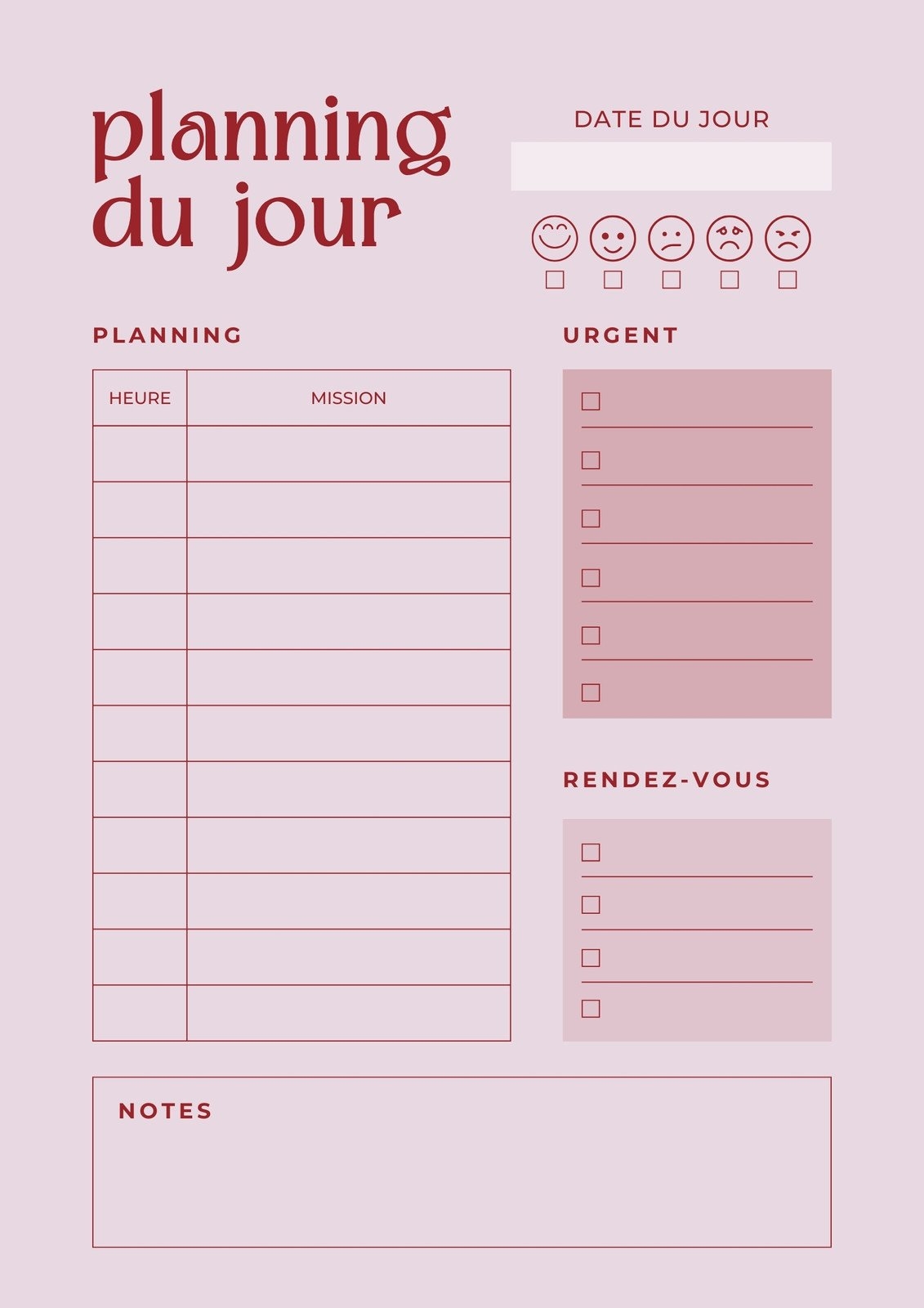 Planning Journalier Vierge Imprimer 221 Mod les Canva