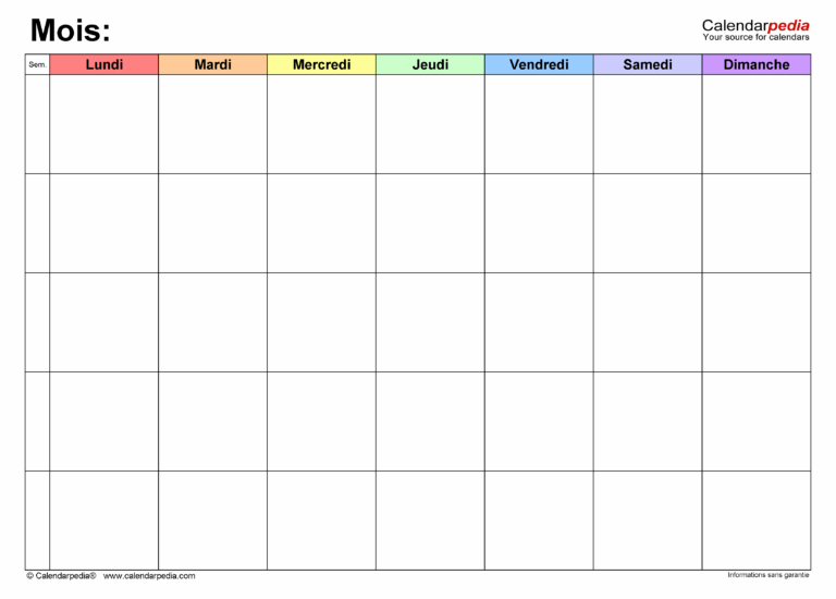 Planning Mensuel Calendarpedia