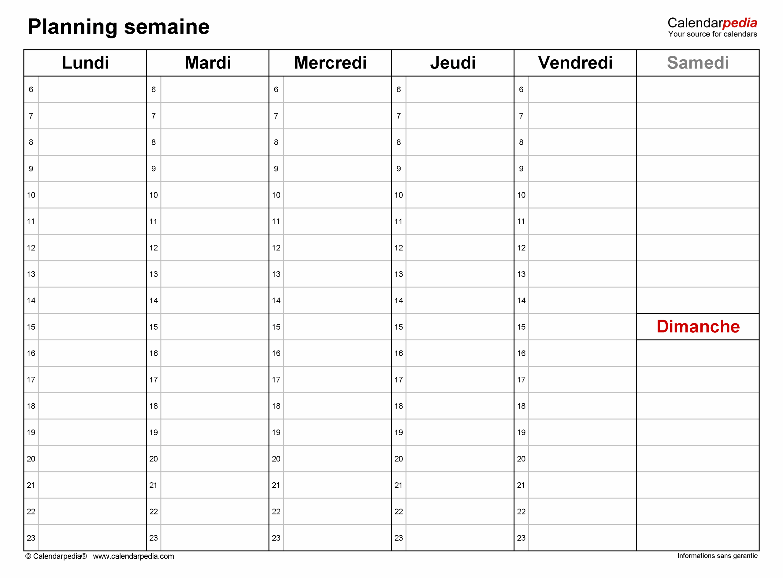 Planning Semaine Calendarpedia