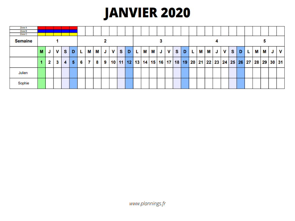générateur calendrier excel