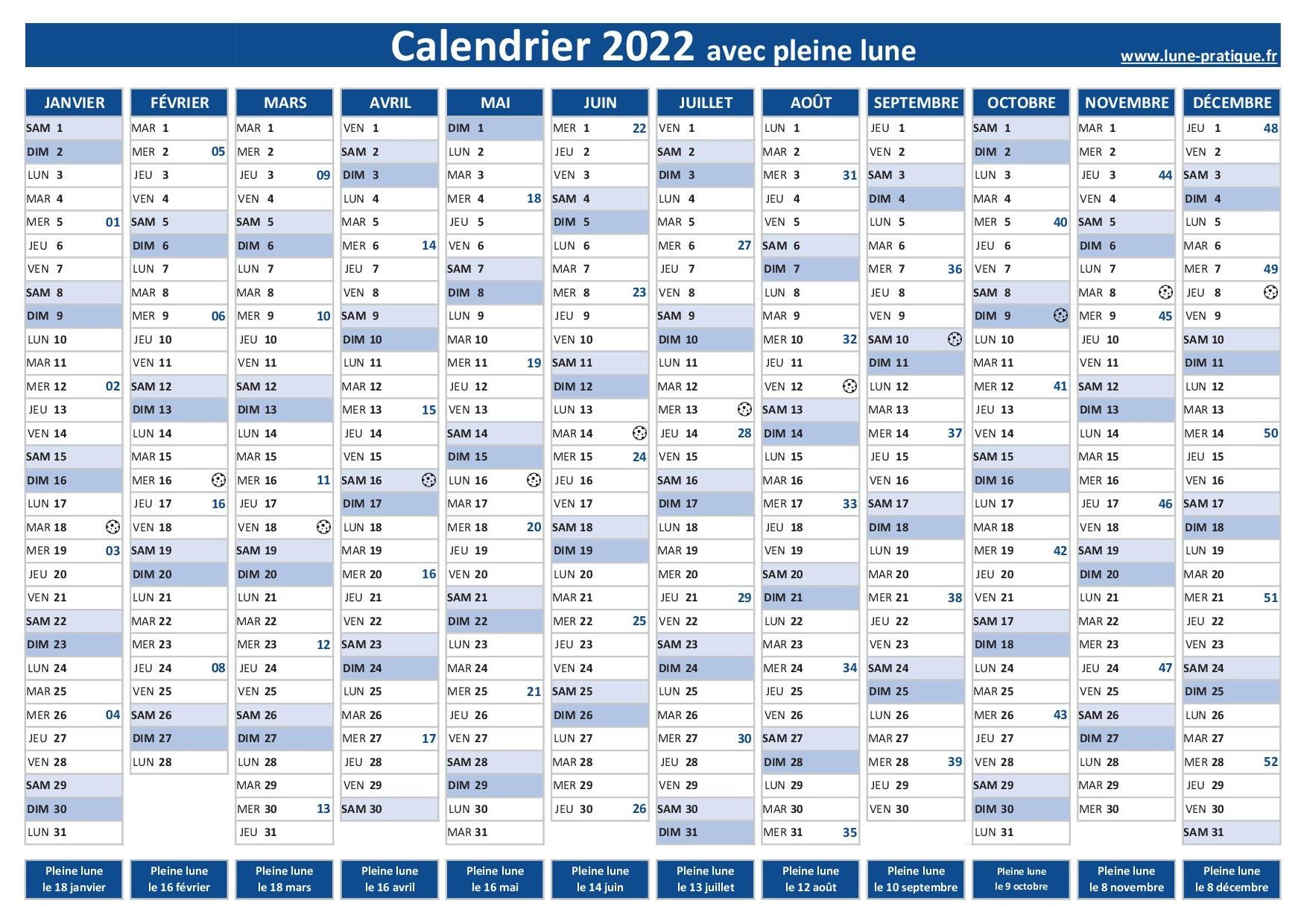 calendrier pleine lune