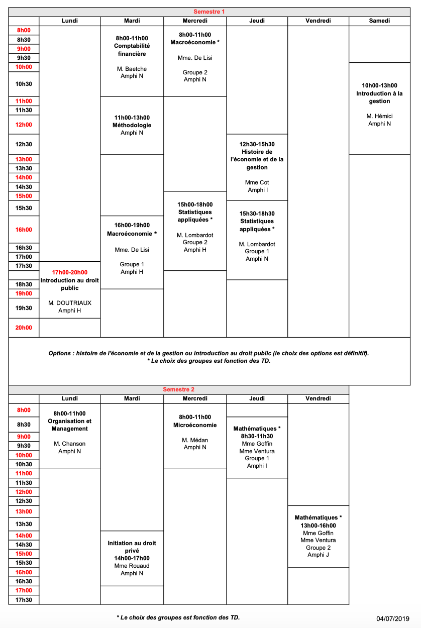 Pr rentr e Emplois Du Temps 2019 AGP1 Association Des tudiants En Gestion De Paris 1