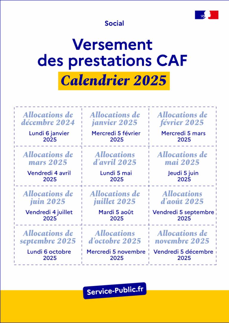 Prestations Sociales CAF Le Calendrier 2025 Des Versements De Prestations Service Public fr