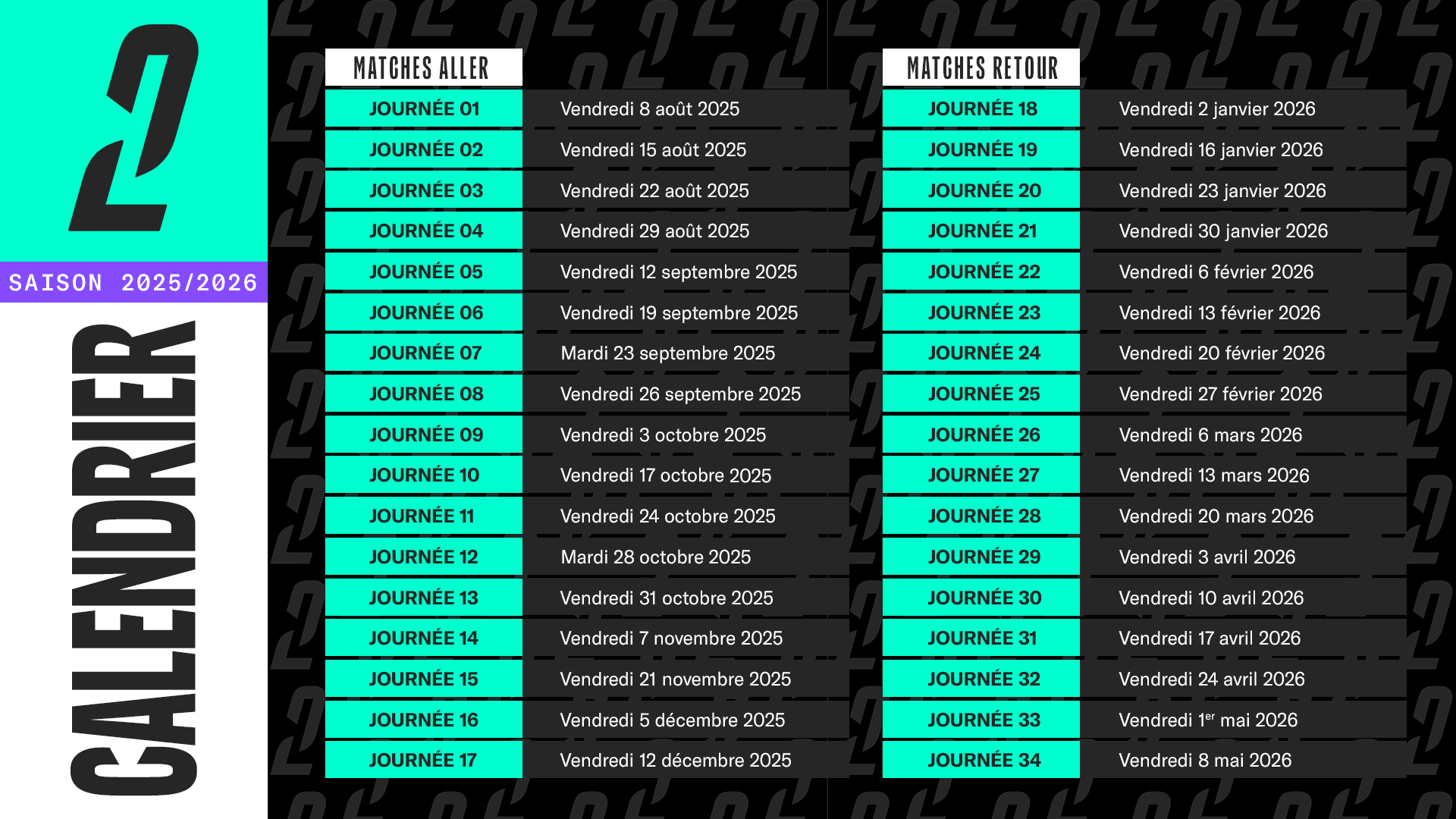 calendrier ligue 2