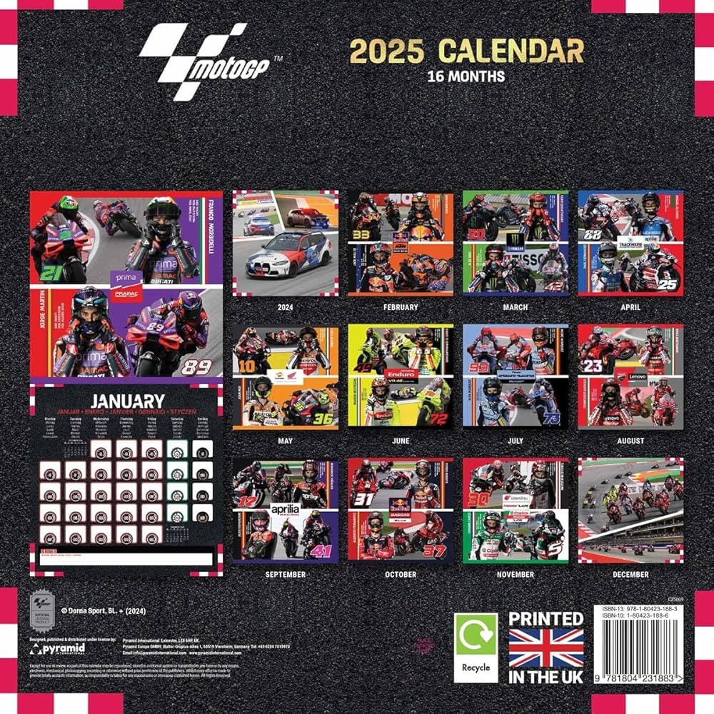 Pyramid International Moto GP 2025 Calendrier Officiel De Course De 16 Mois Moto GP Embl matique Grandes Grilles De Date Cadeau Pour Les Fans De Sport Automobile Amazon fr Fournitures De Bureau