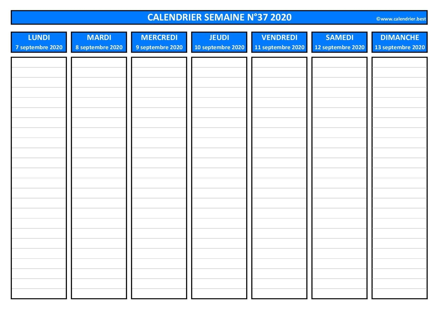 Semaine 37 2020 Dates Calendrier Et Planning Hebdomadaire Imprimer