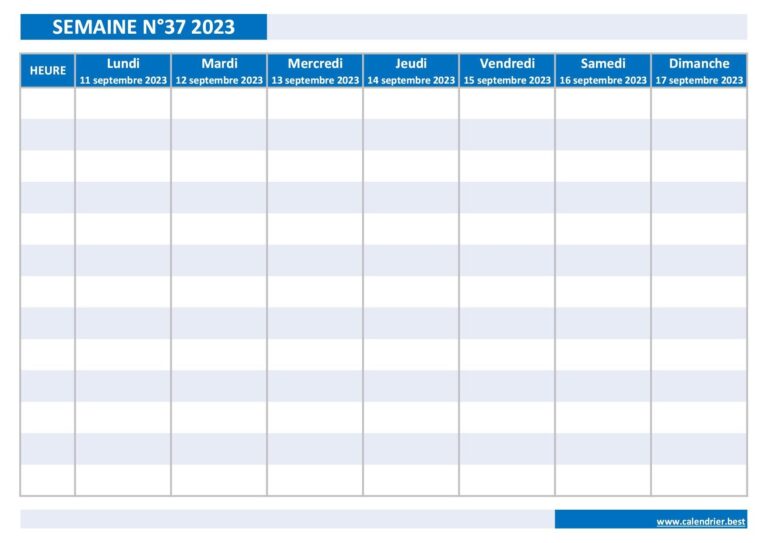 Semaine 37 2023 Dates Calendrier Et Planning Hebdomadaire Imprimer