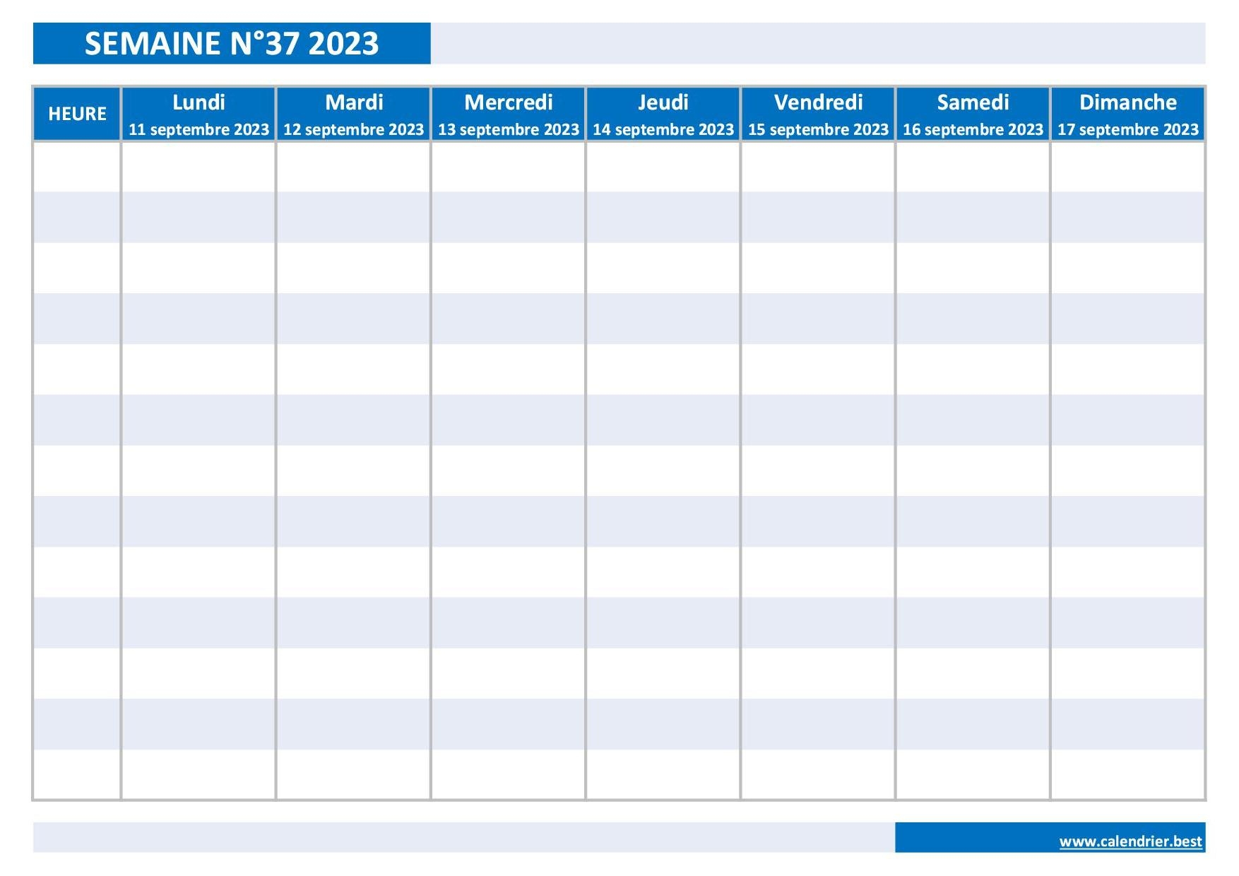 Semaine 37 2023 Dates Calendrier Et Planning Hebdomadaire Imprimer
