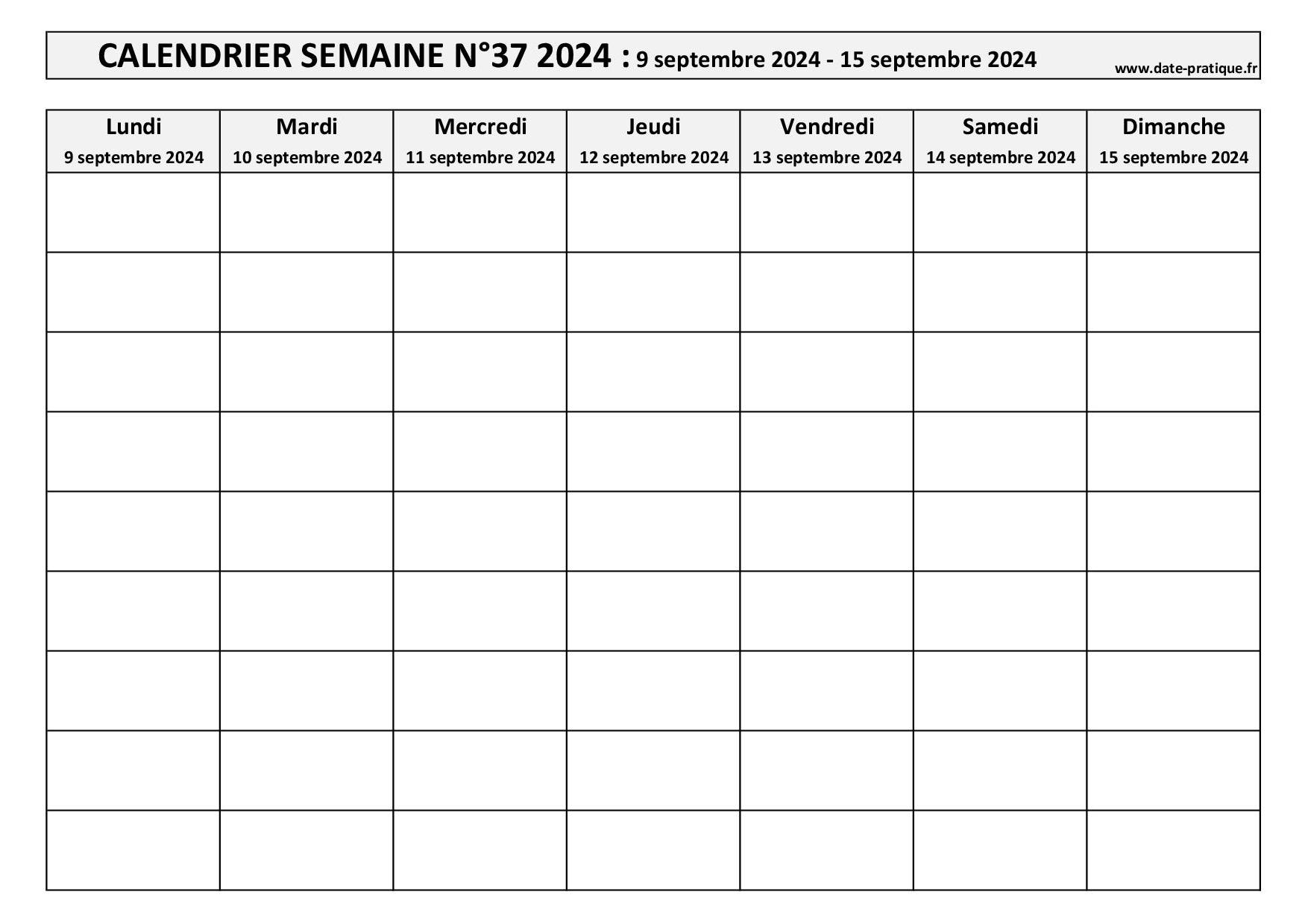 Semaine 37 2024 Dates Jours Et Calendrier Imprimer
