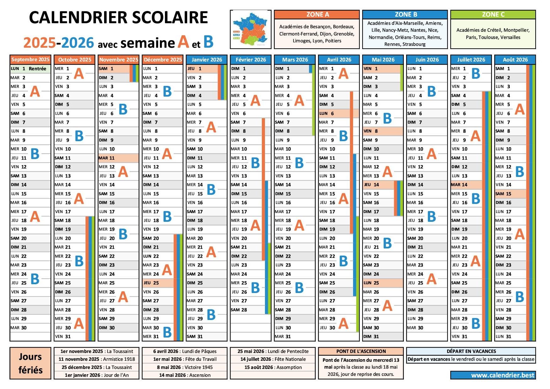 Semaine A Et B 2025 2026 Calendrier Scolaire 2025 2026 Avec Les Semaines A Et B