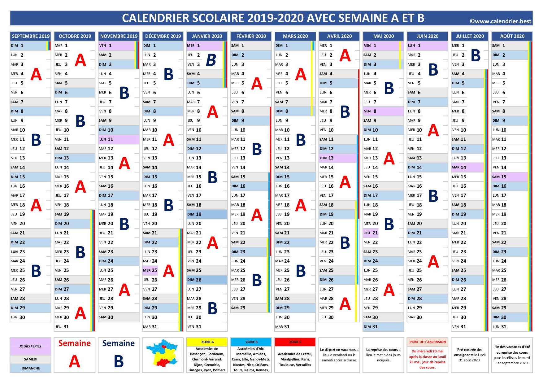 Semaine A Ou B Calendrier Scolaire 2019 2020