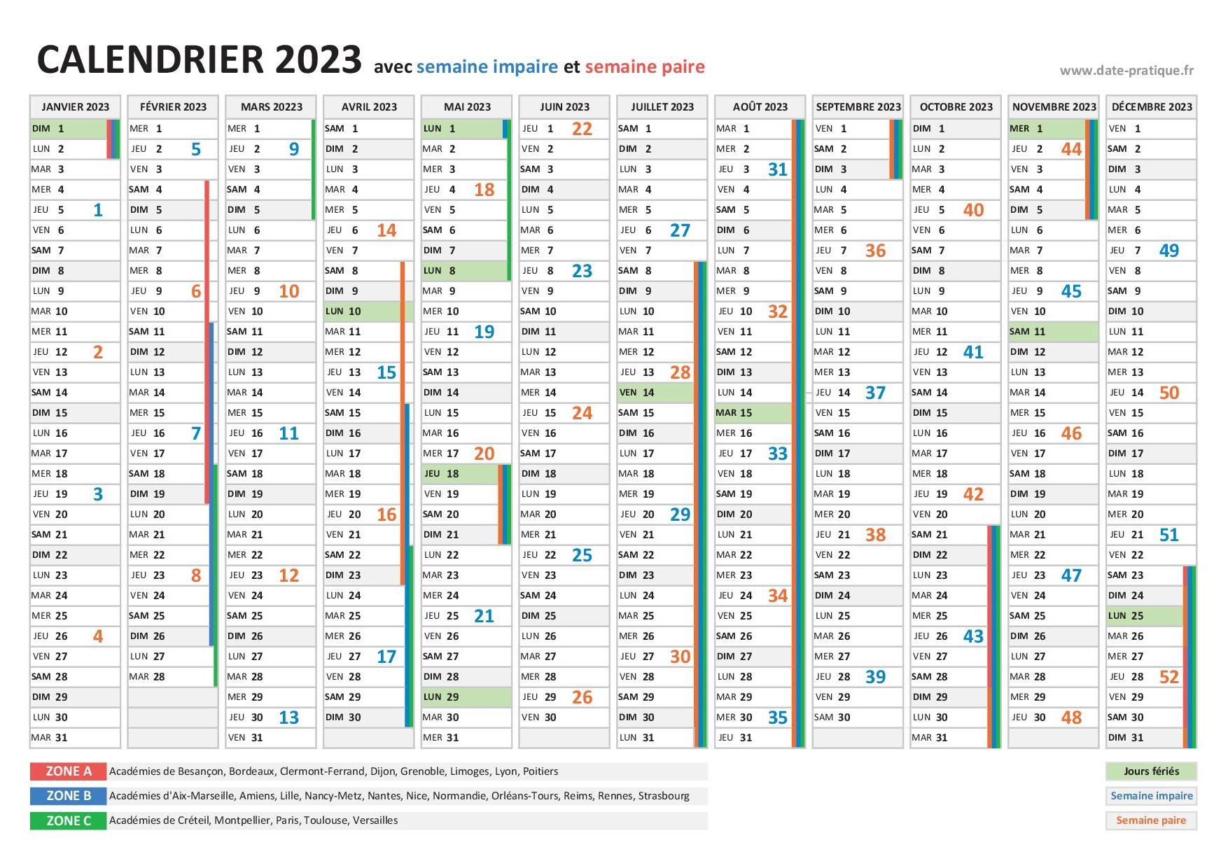 calendrier semaine paire impaire