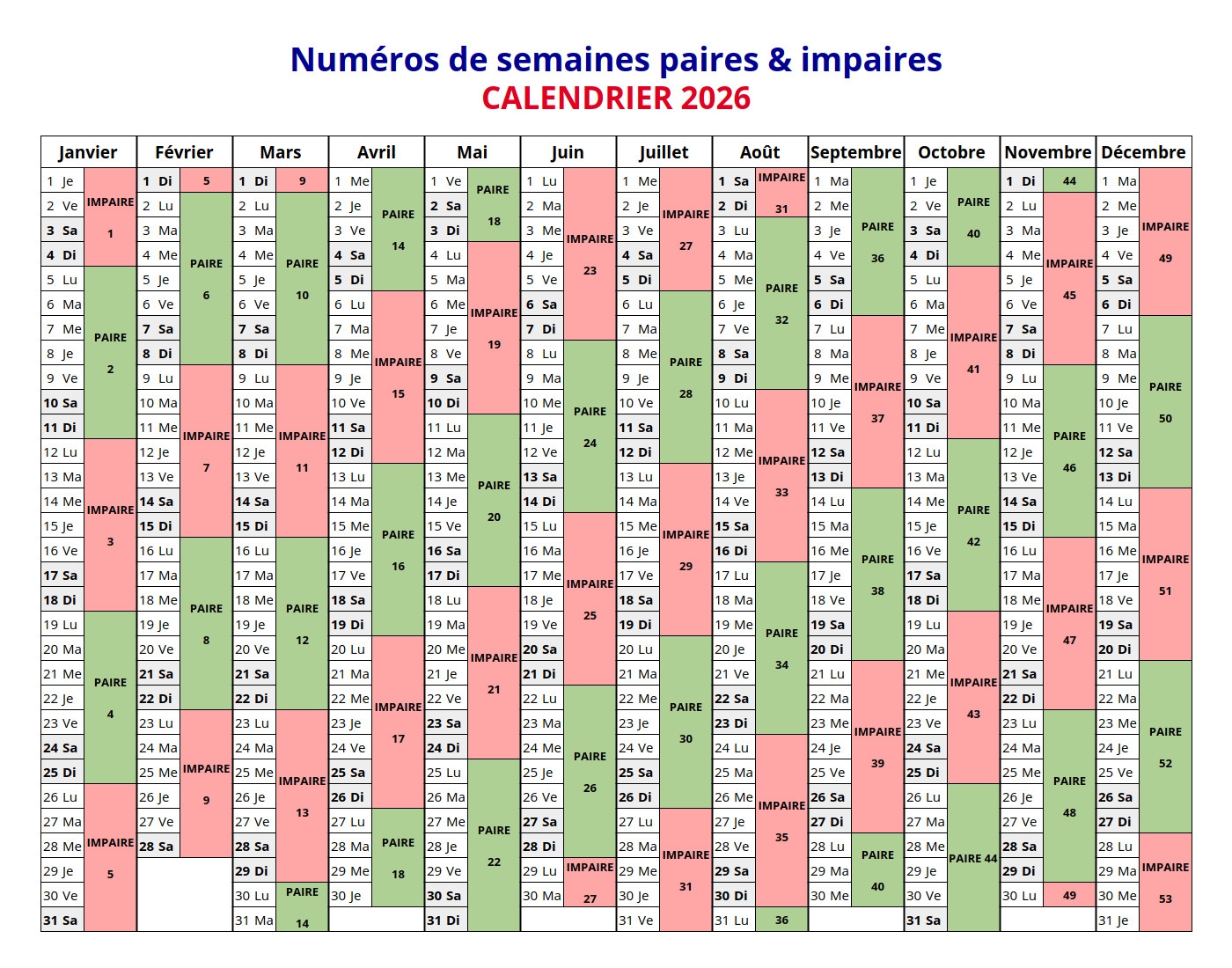 Semaine Paire Et Impaire 2025 2026 Num ros De Semaine