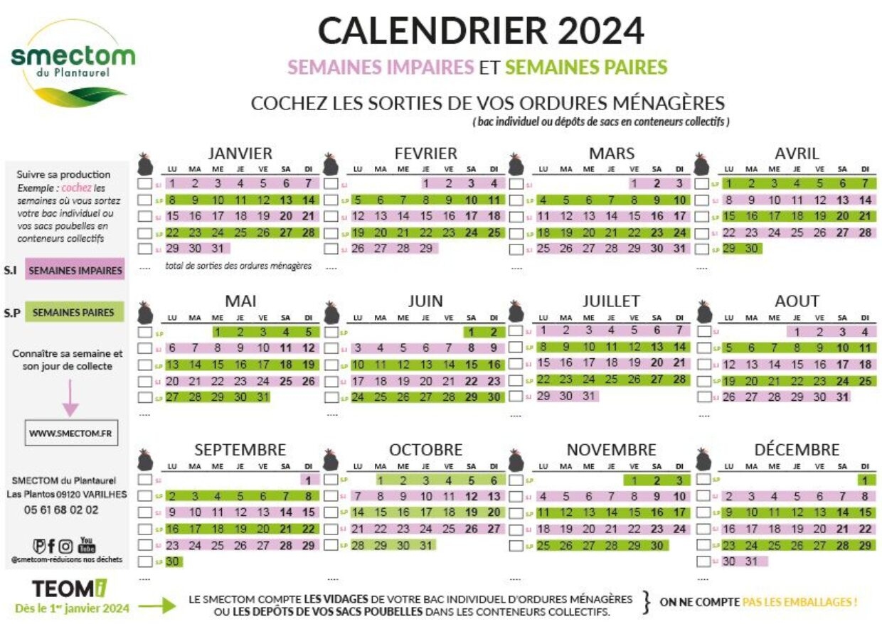 calendrier semaine paire