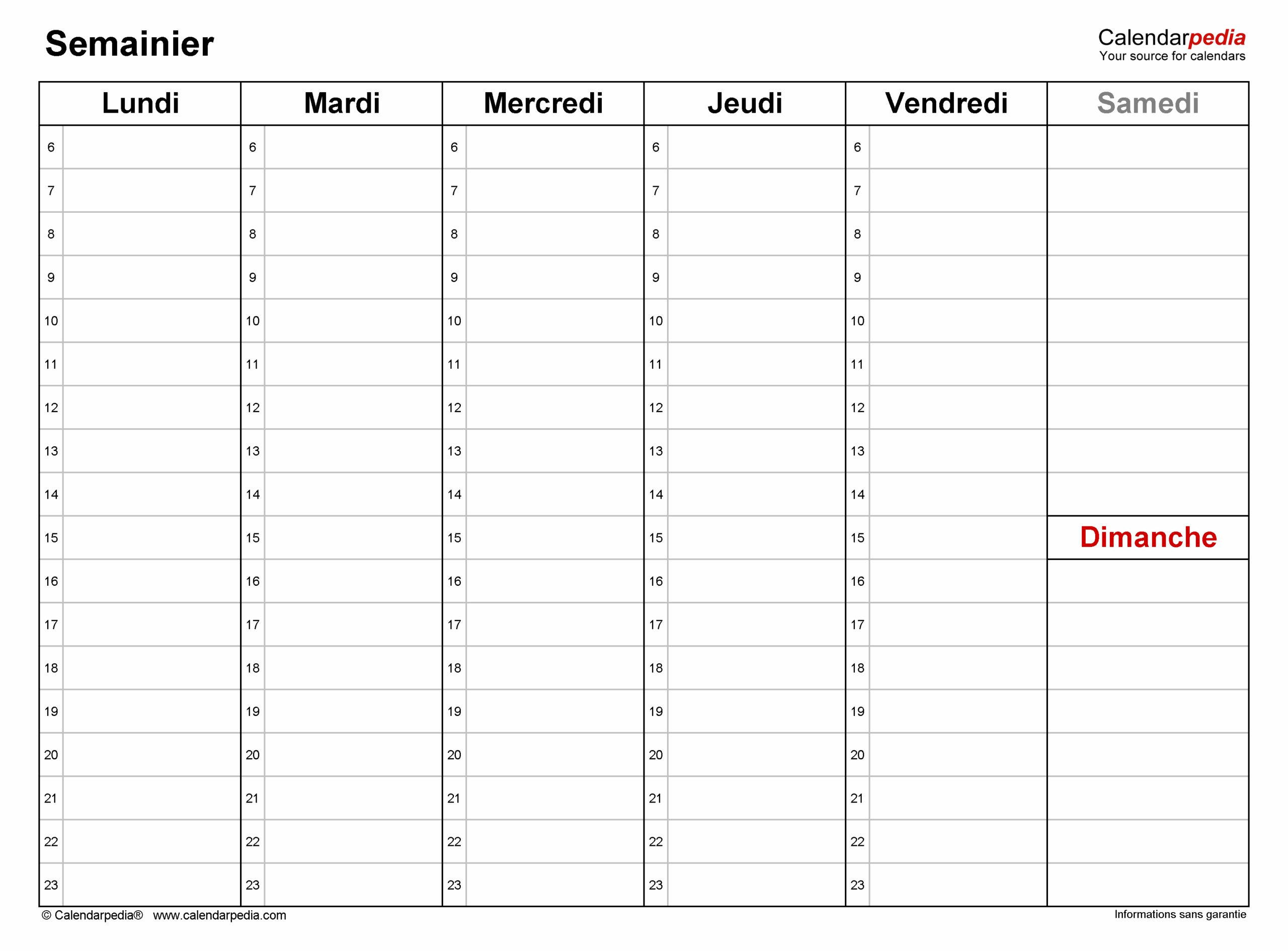 Semainier Imprimer Calendarpedia
