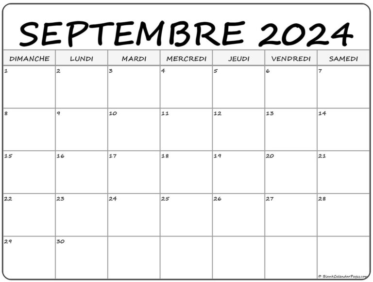Septembre 2024 Calendrier Imprimable Calendrier Gratuit