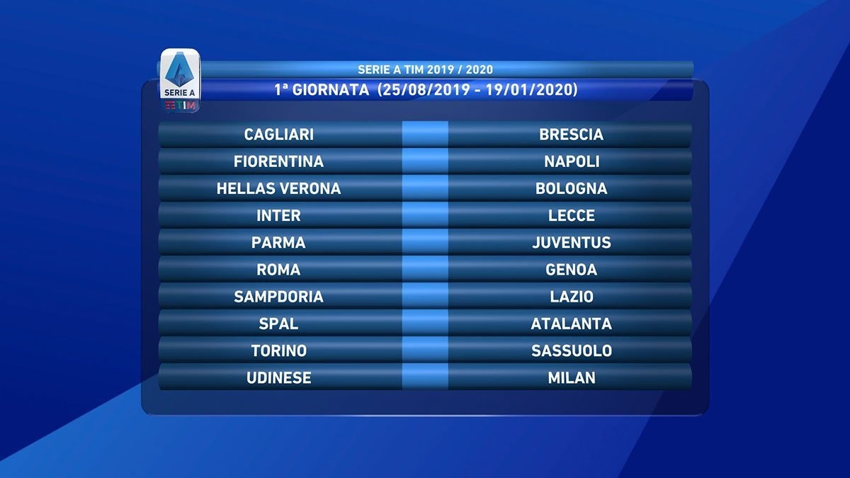 Serie A 2019 20 Calendar Milan Start Against Udinese Inter On Matchday 4 Lazio Juve Napoli On Matchdays 11 13 Rossoneri Blog AC Milan News