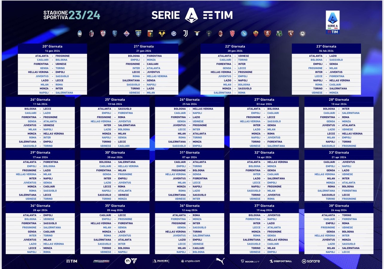 Serie A Fixtures Schedule 2023 24 In Full Football Italia