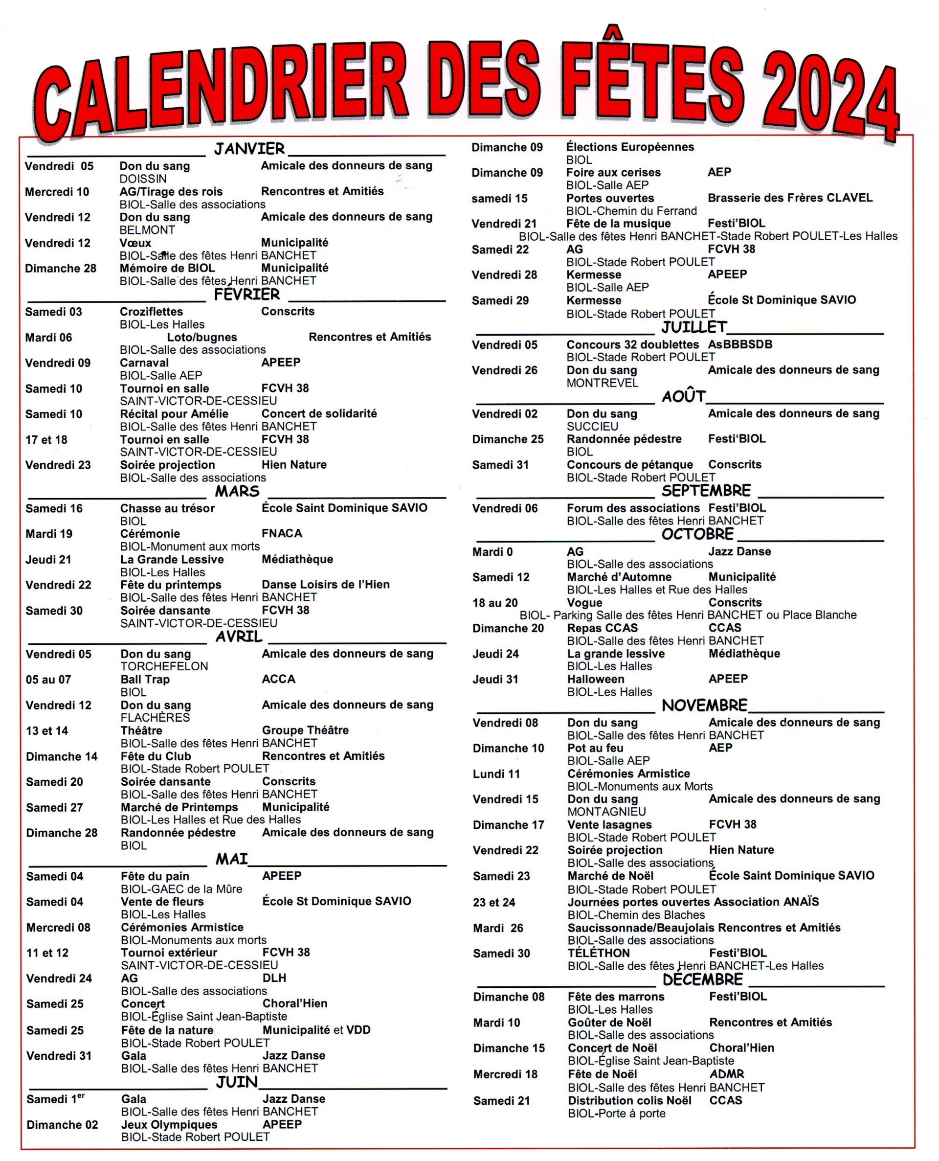 Site Officiel De La Commune De Biol Calendrier Des F tes
