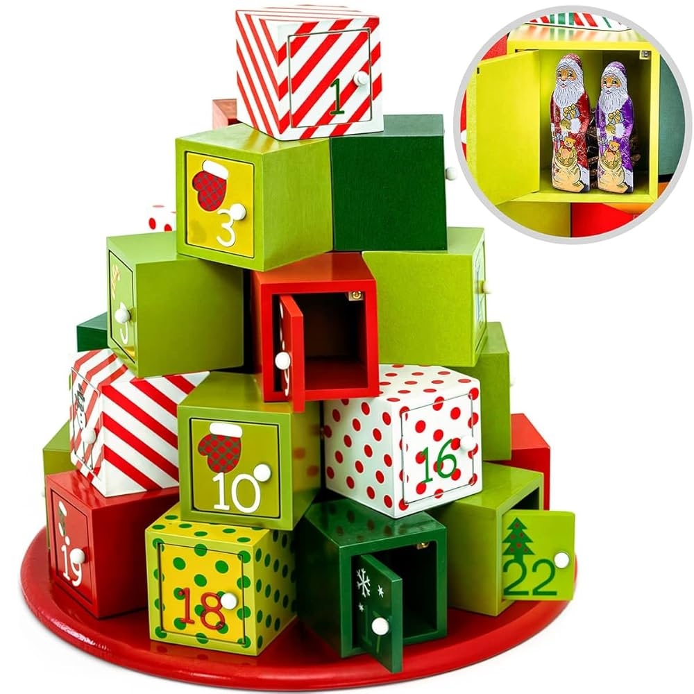 Spielwerk Calendrier De L Avent R utilisable Montagne De Cadeaux En Bois 24 Tiroirs Fermeture Magn tique No l D coration F tes Amazon fr Cuisine Et Maison