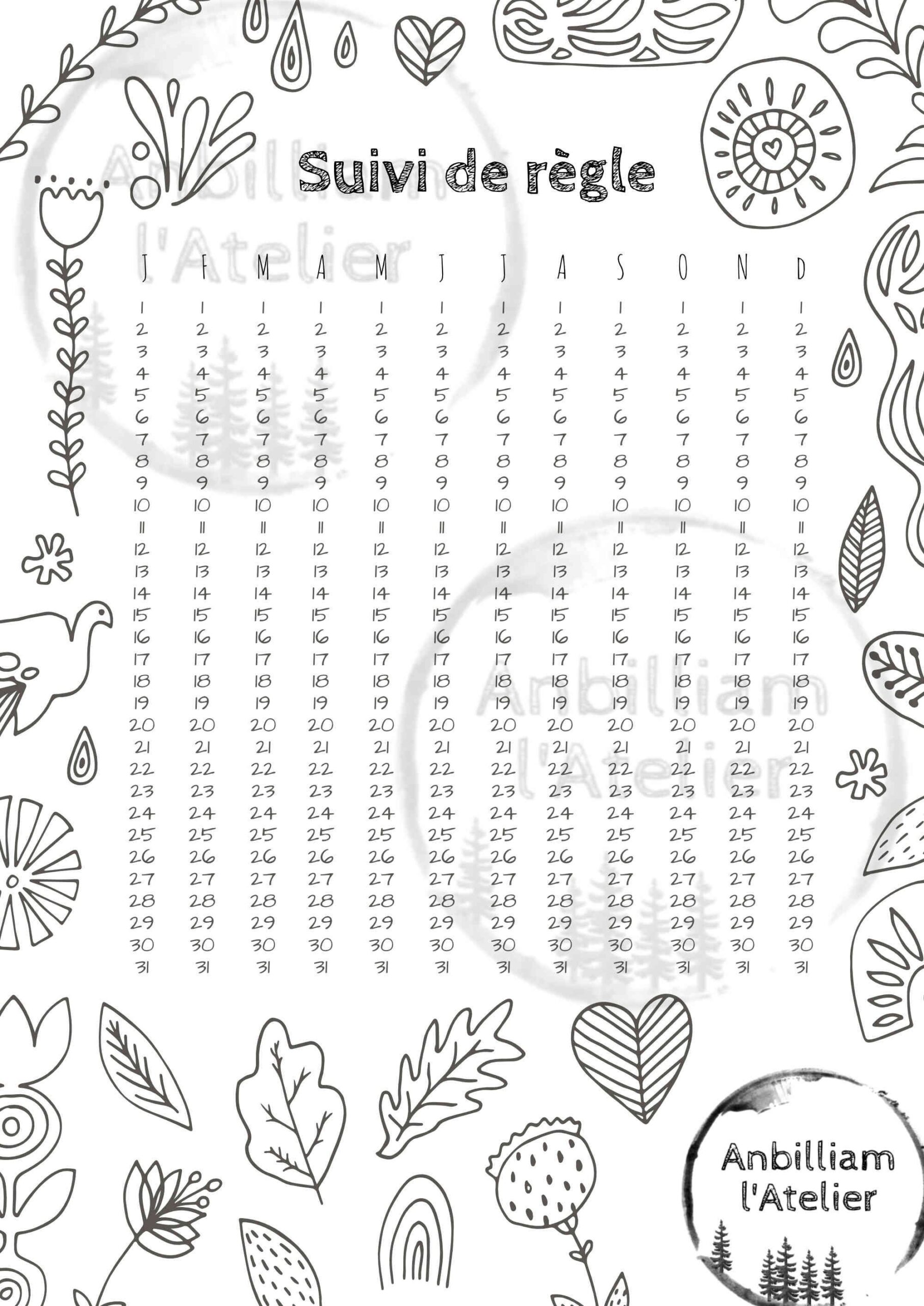 Suivi Des R gles Imprimer Id al Pour Mettre L agenda Dans Le Bullet Journal 1 An Suivi Menstruel Etsy France