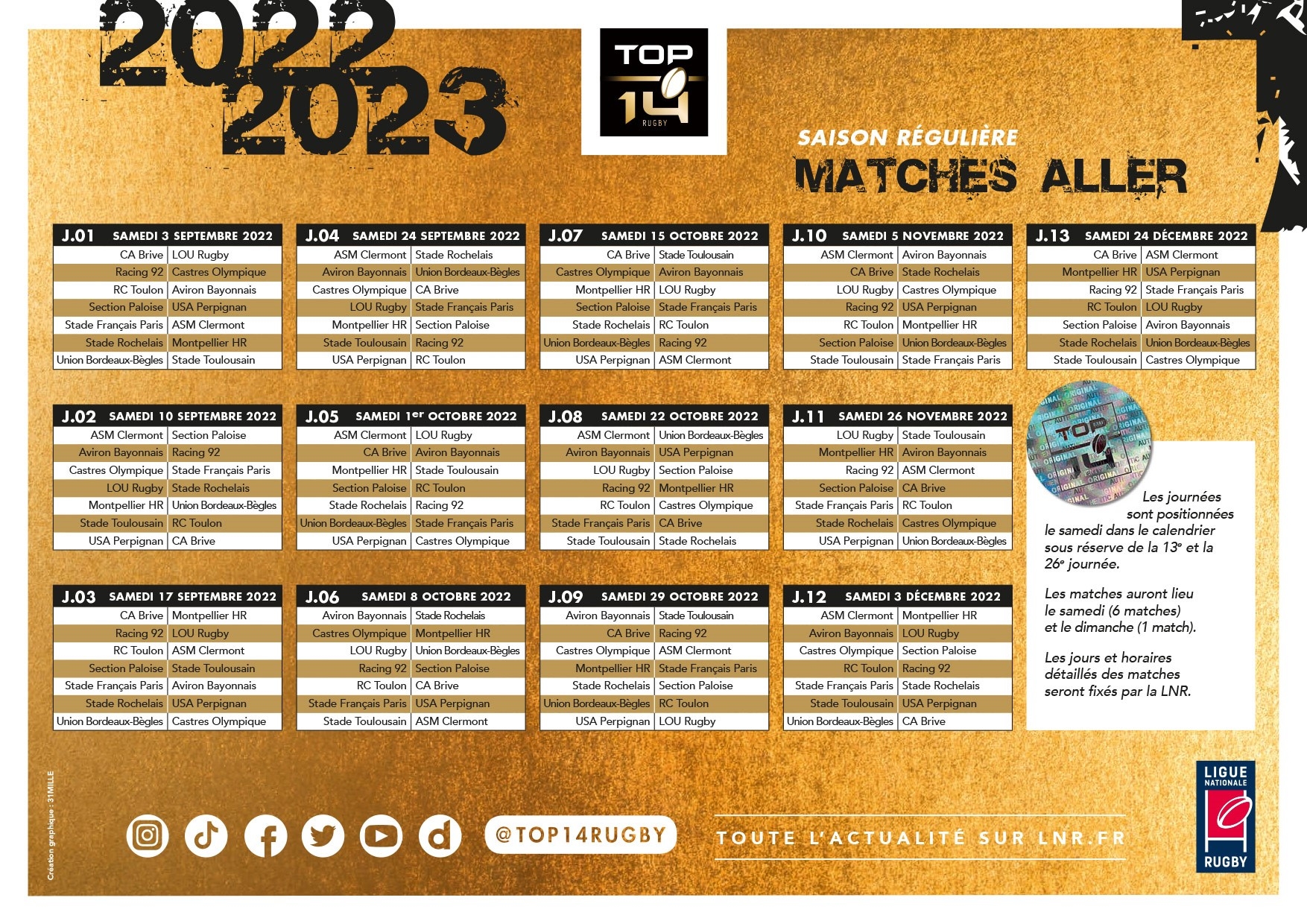 Top 14 2022 2023 Le Calendrier Complet De L Aviron Bayonnais