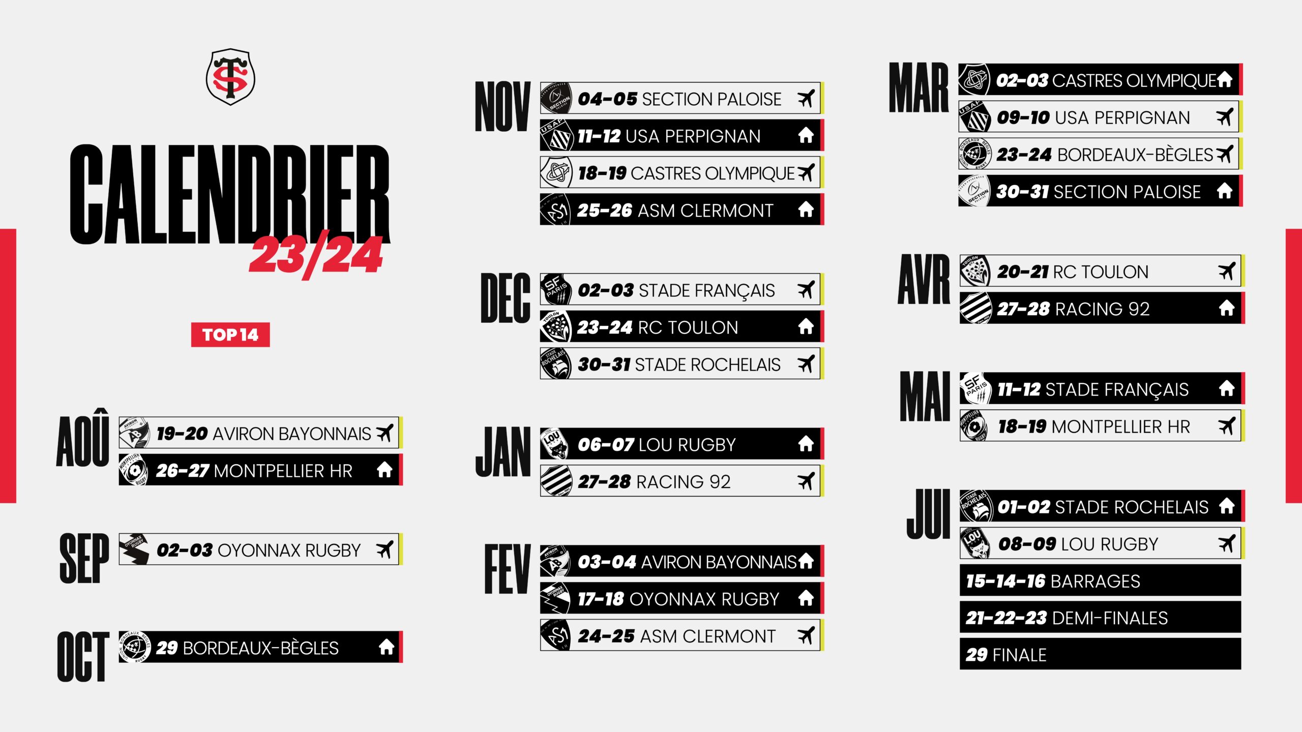 Top 14 Calendrier 2023 2024
