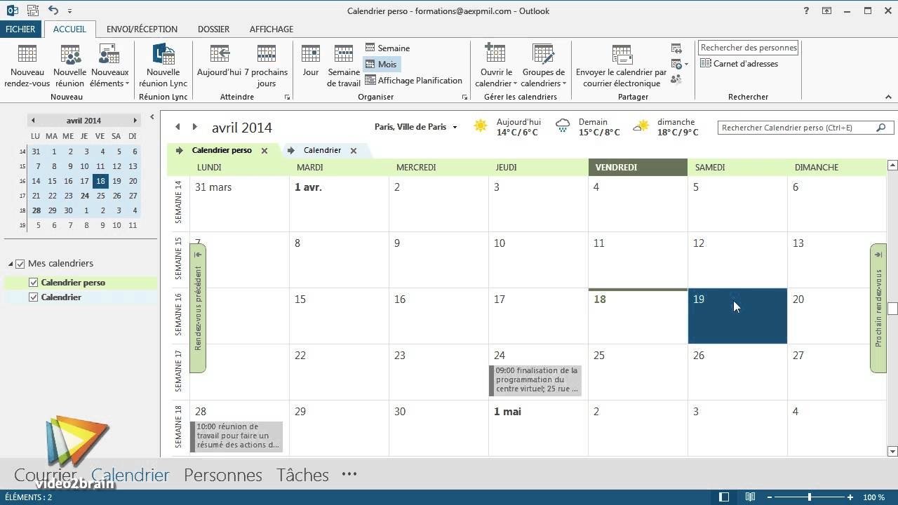 Tutoriel Outlook 2013 G rer Les Affichages Des Calendriers Video2brain YouTube
