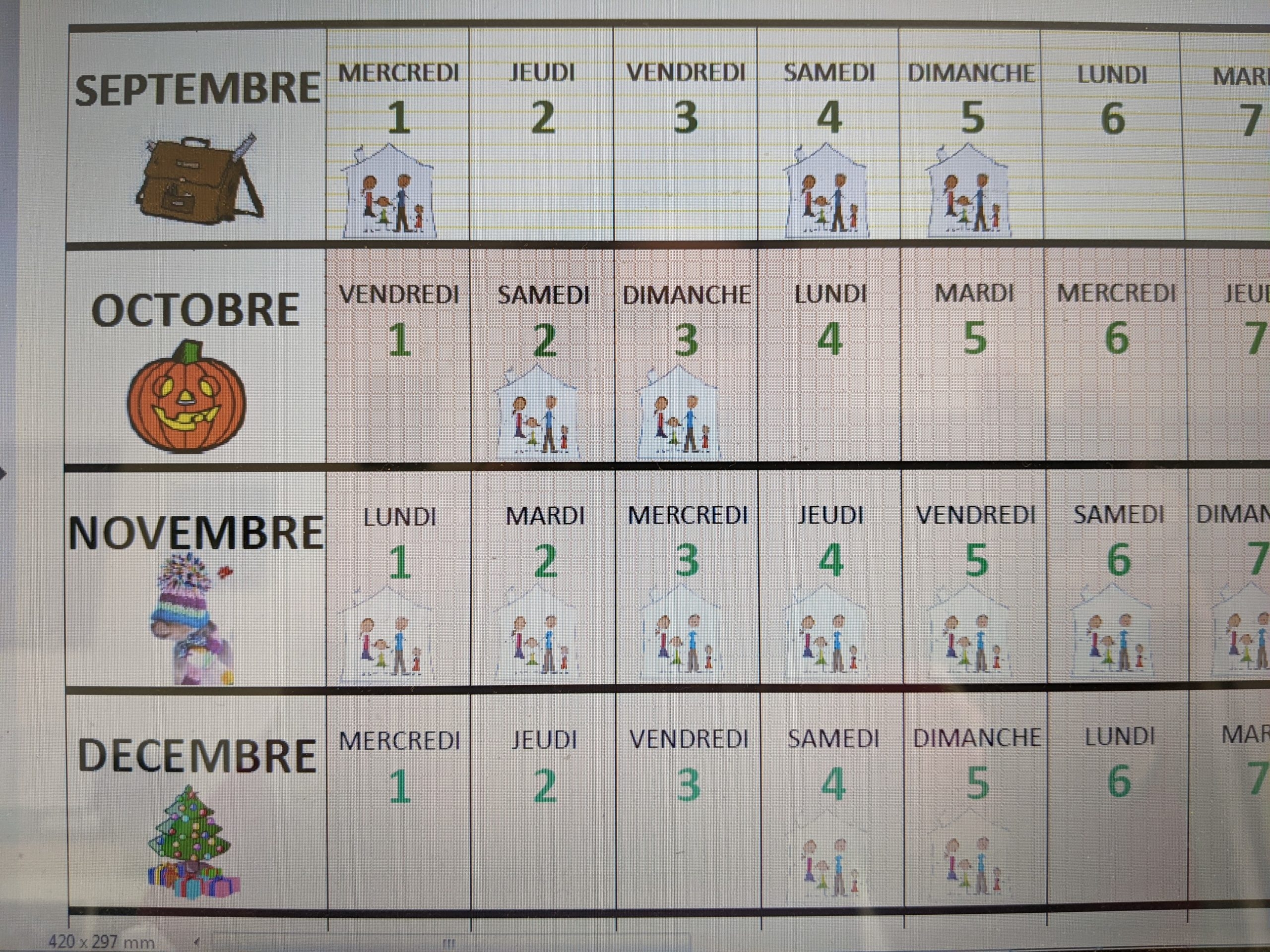 calendrier maternelle à imprimer