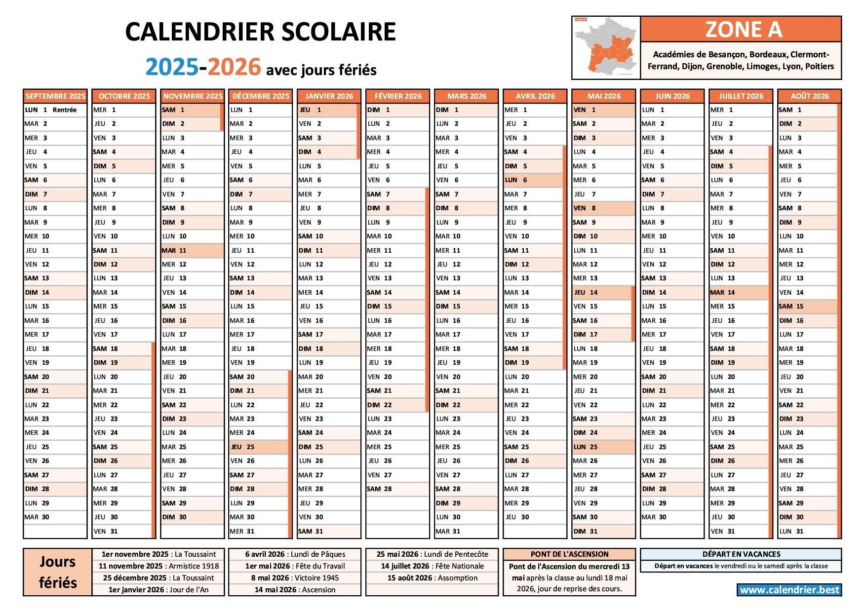 Vacances Scolaires 2025 2026 2027 2028 Et Jours F ri s Calendrier Imprimer
