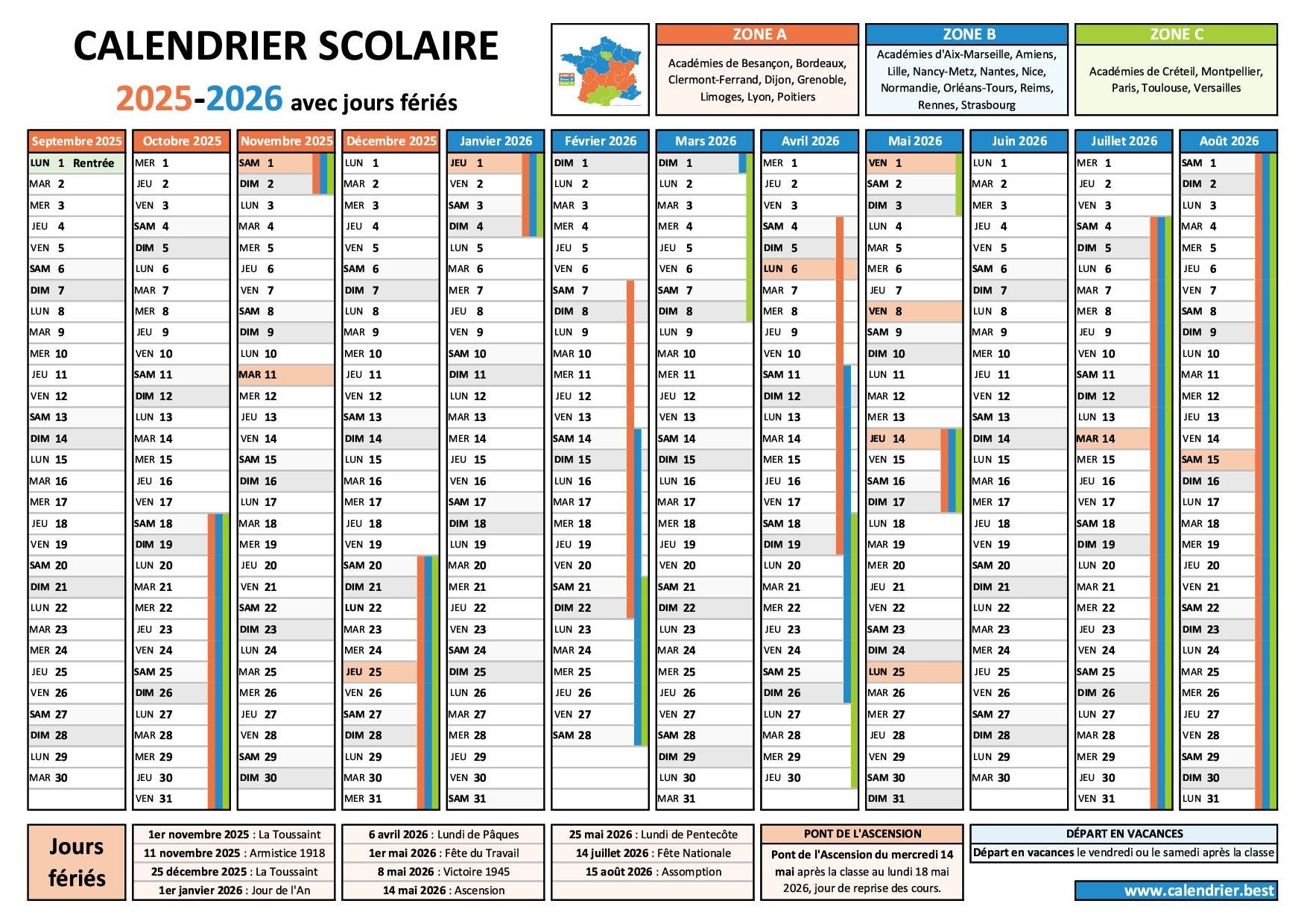 Vacances Scolaires 2025 2026 2027 2028 Et Jours F ri s Calendrier Imprimer