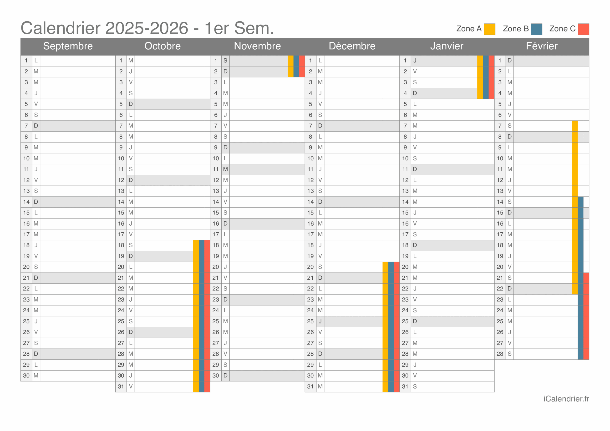 calendrier 2025 2026 à imprimer