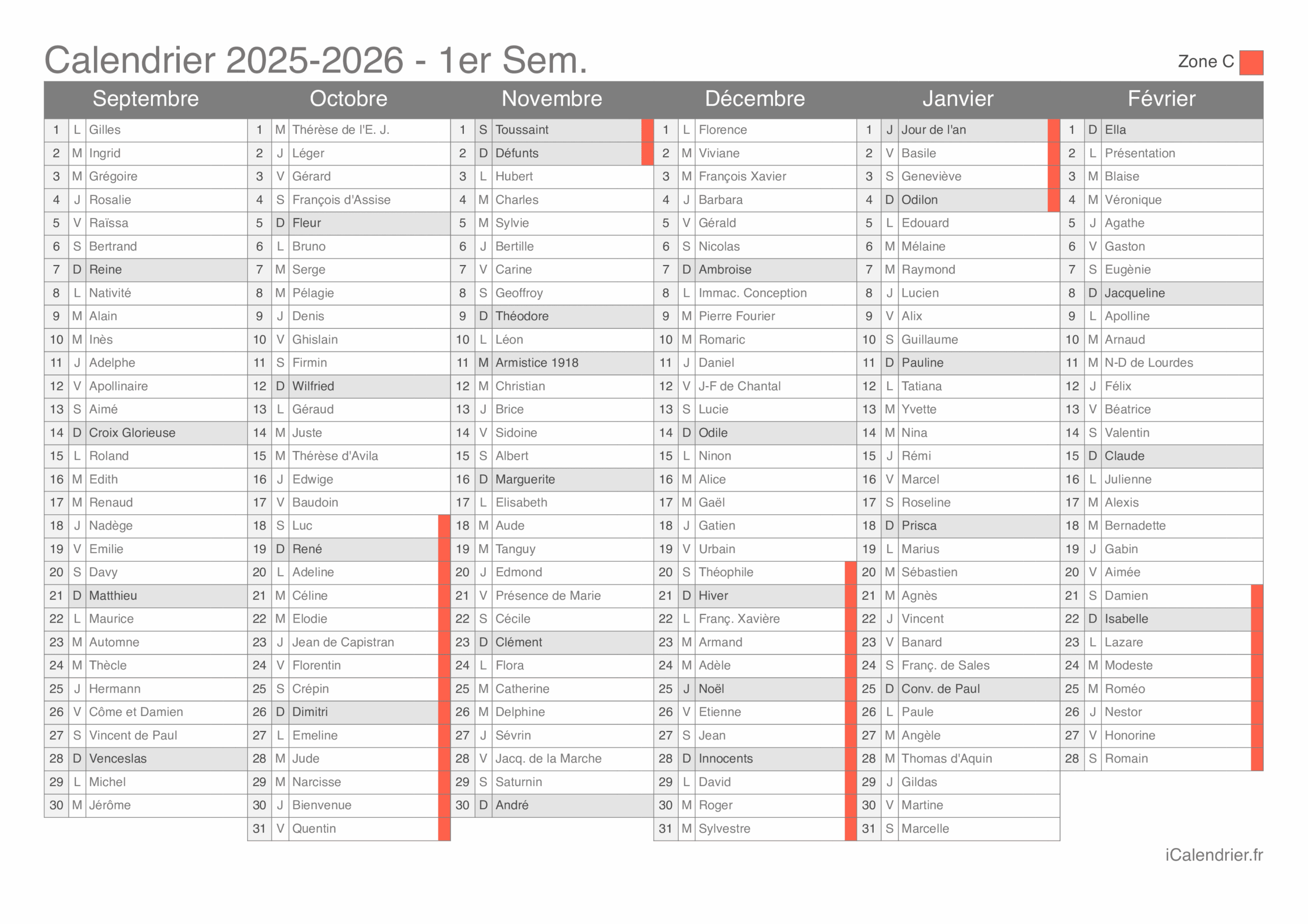 calendrier 2025 2eme semestre à imprimer