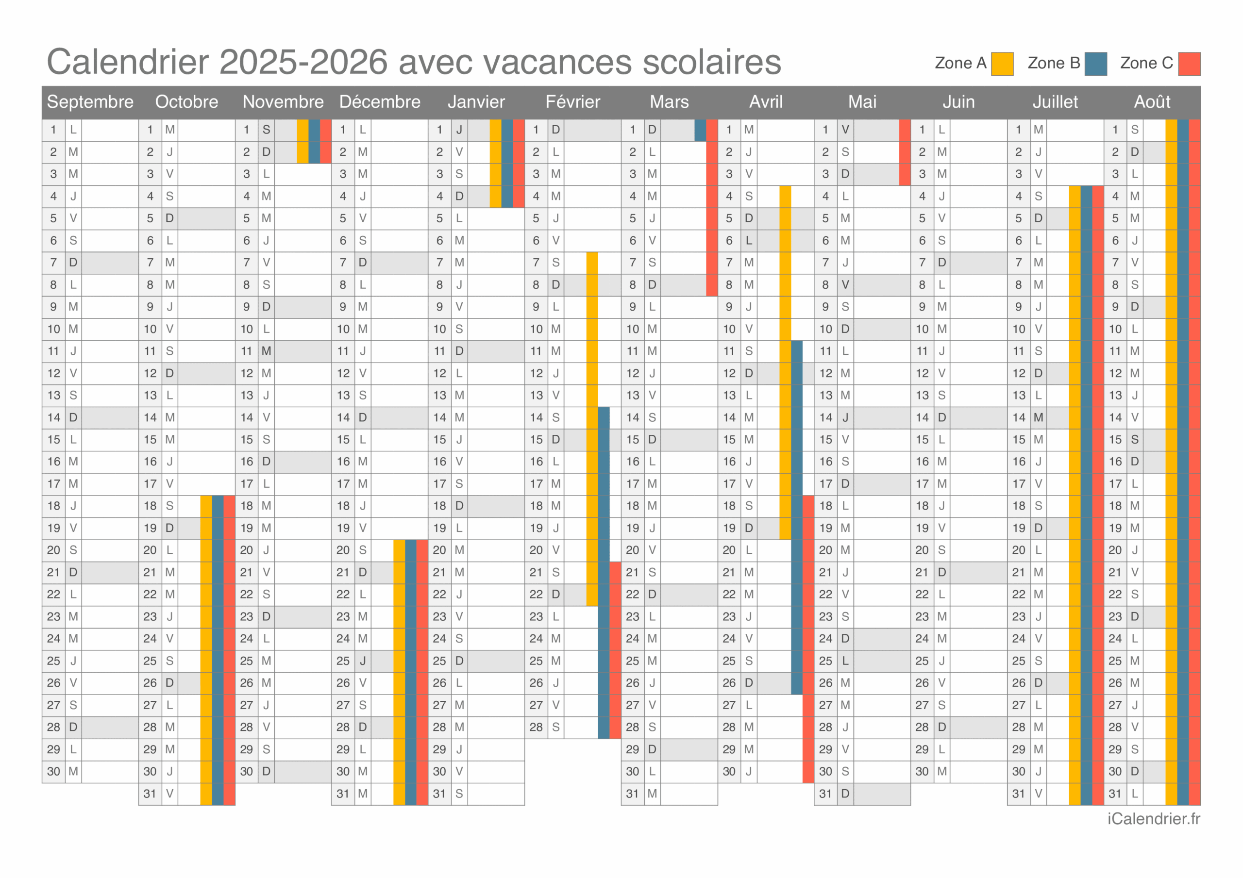 calendrier 2025 2026 a imprimer