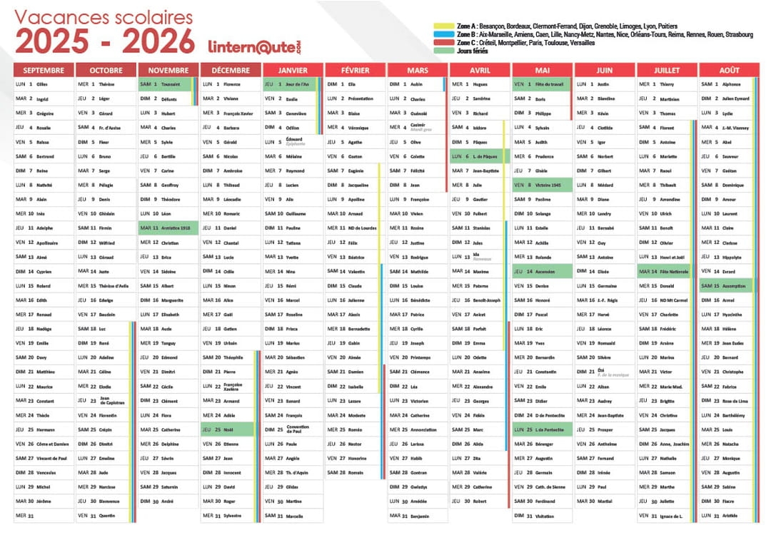 calendrier scolaire zone b