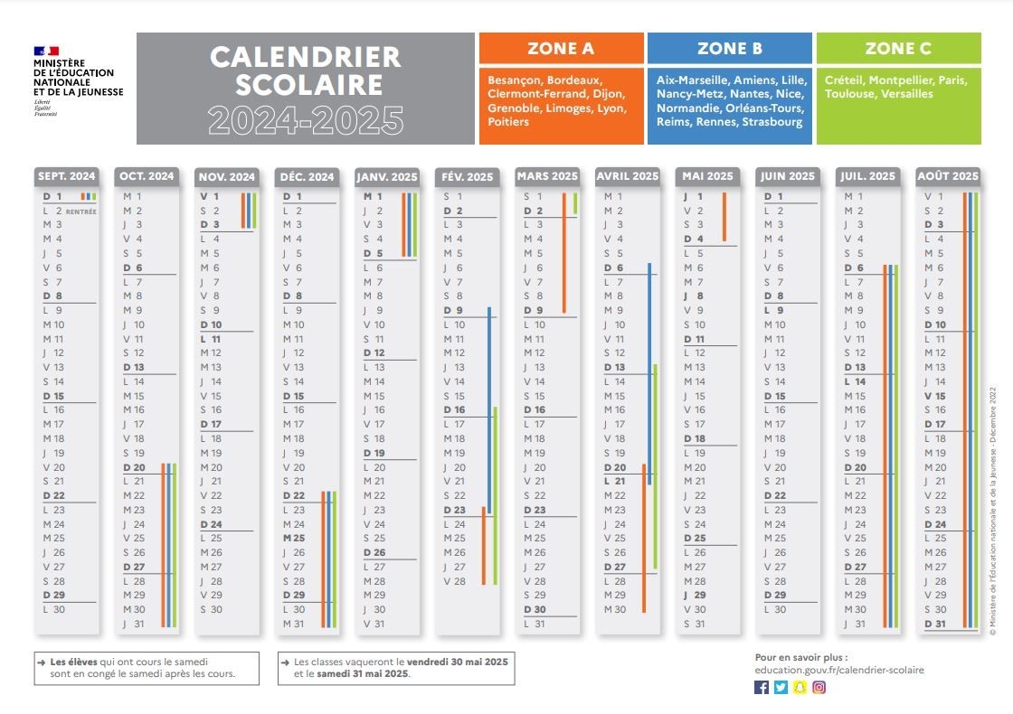 Vacances Scolaires Voici Le Calendrier Officiel 2024 2025