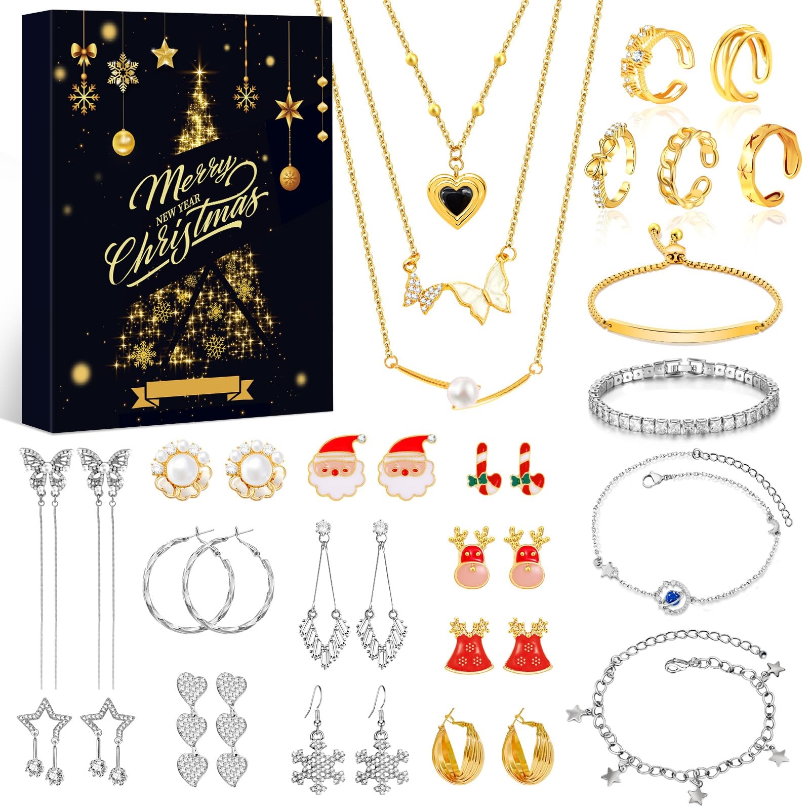 WEVOL Calendrier De L Avent Bijoux 2025 Femme Fille 24 Surprises Calendrier De L avent Enfant Ado Fille Calendrier De No l Avec Mode Bracelet Bague Boucles D Oreilles Collier Cadeau Compte Rebours Amazon fr 
